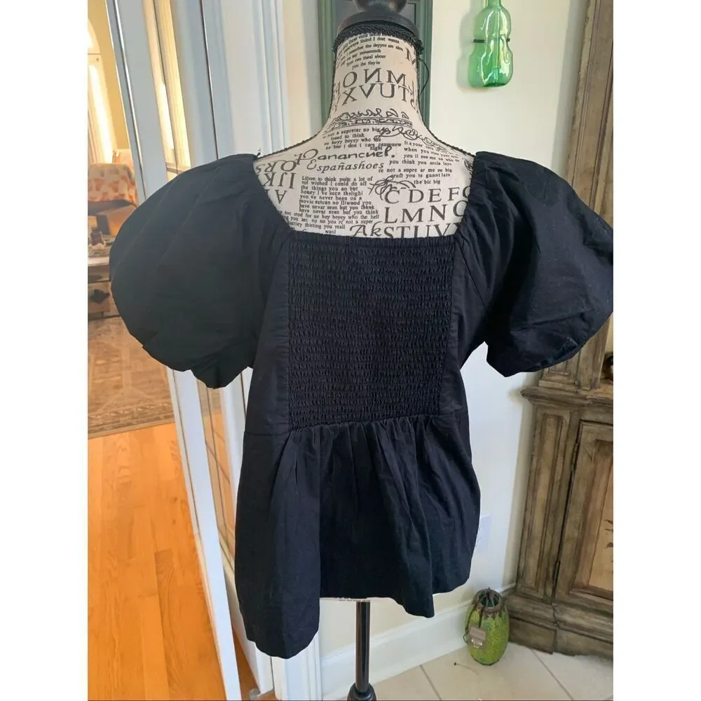 Puff-Sleeve Smocked Babydoll Blouse